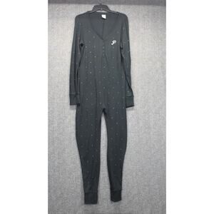 Victoria's Secret Pink XL Bling Thermal Long One Piece Pajama Black V-Neck
